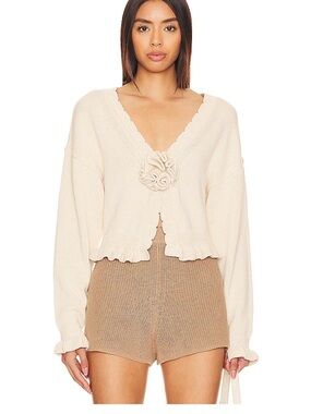 Jovien Rosette Cardigan in Beige - Tularosa